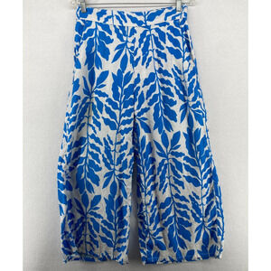 RACHEL ZOE Pants M 100% Linen Lantern Cropped Palazzo High Waist Pull On Blue